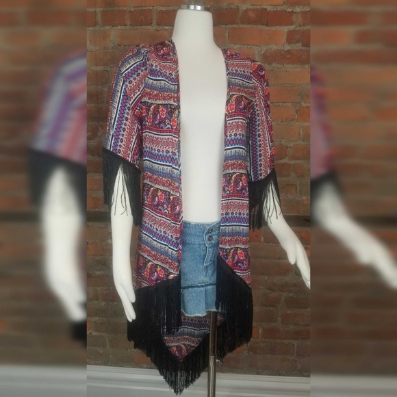 Love Tease Jackets & Blazers - Love Tease Women's Kimono Top Multicolor Black